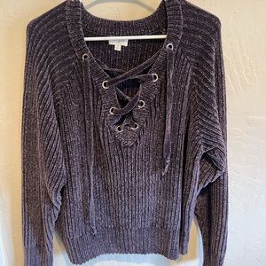 Lace up chenille sweater